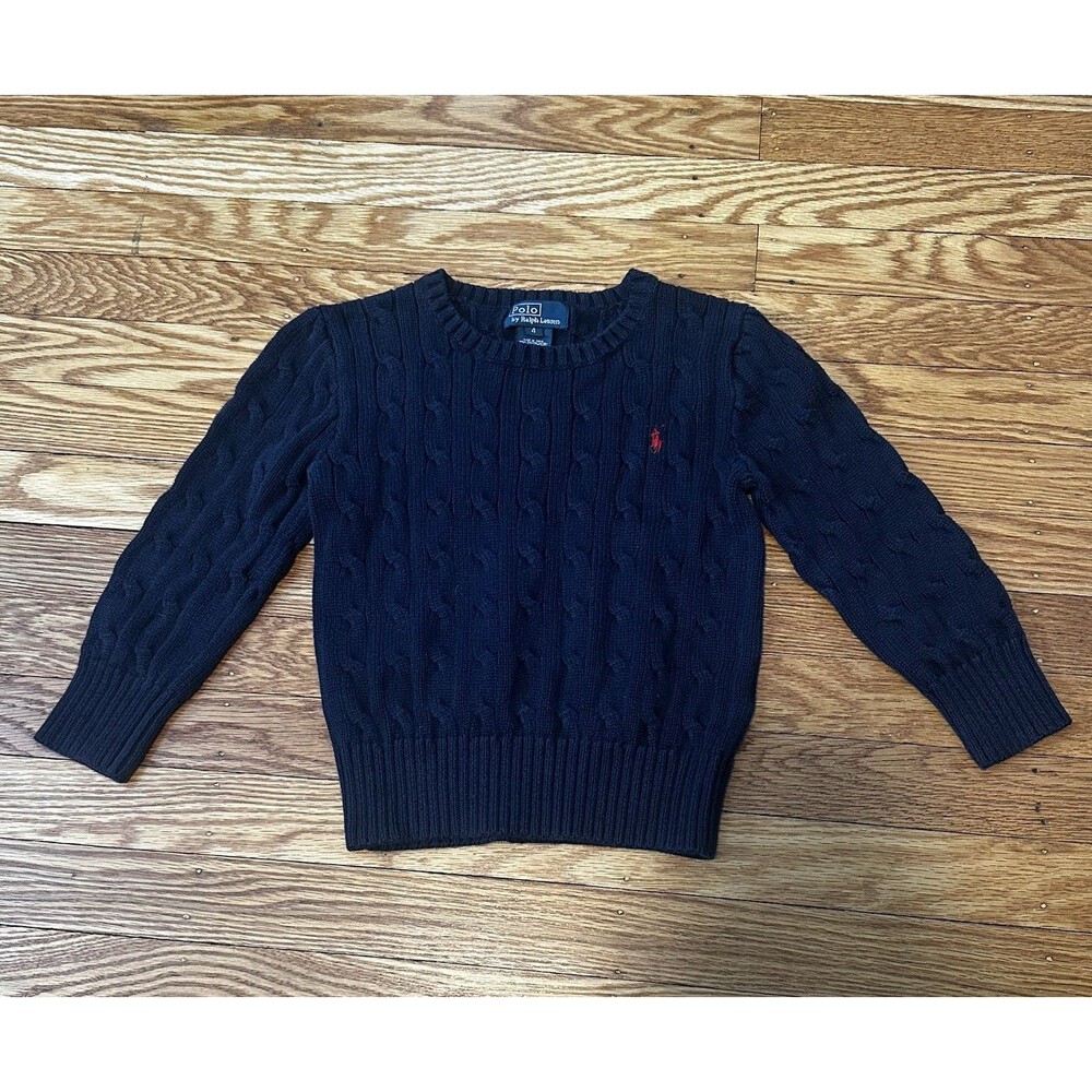 Polo Ralph Lauren Navy Toddler Boys Girls 100% Cotton Sweater Size 4 Cable-Knit